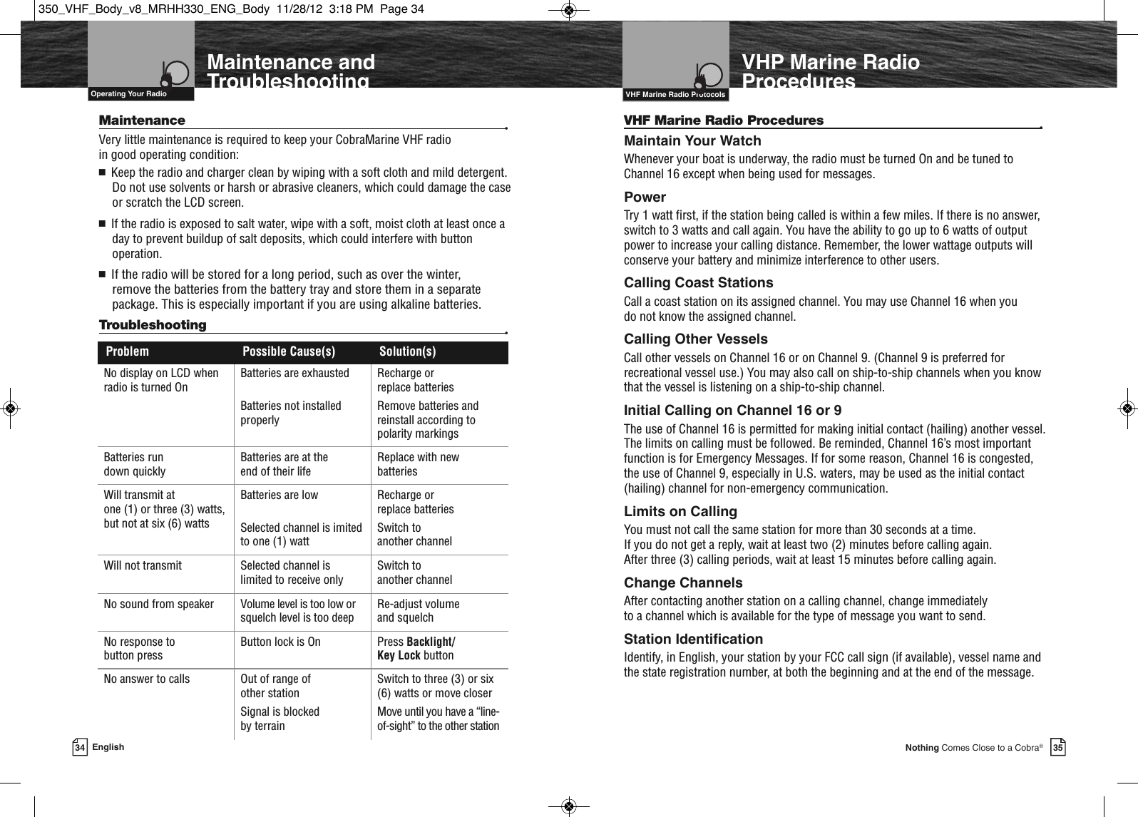 Page 20 of Cobra Electronics MRHH350 MARINE TRANSCEIVER User Manual MRHH330 ENG Body