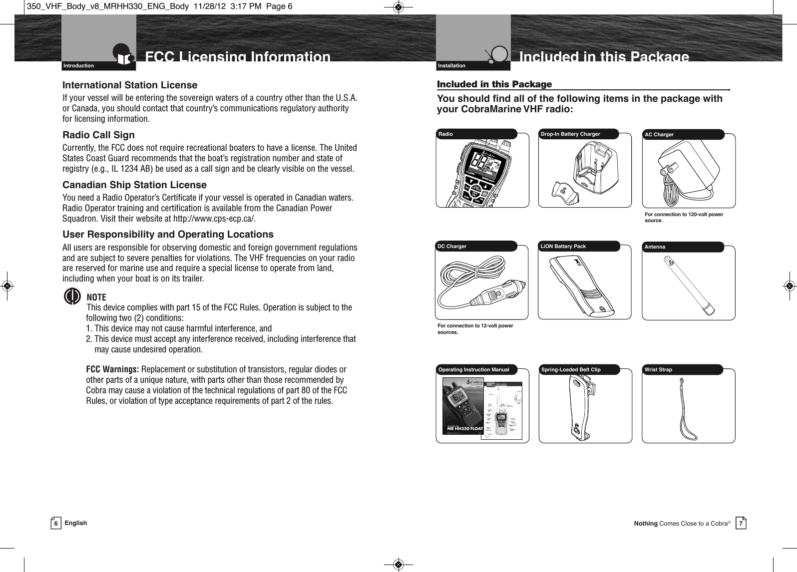 Page 6 of Cobra Electronics MRHH350 MARINE TRANSCEIVER User Manual MRHH330 ENG Body