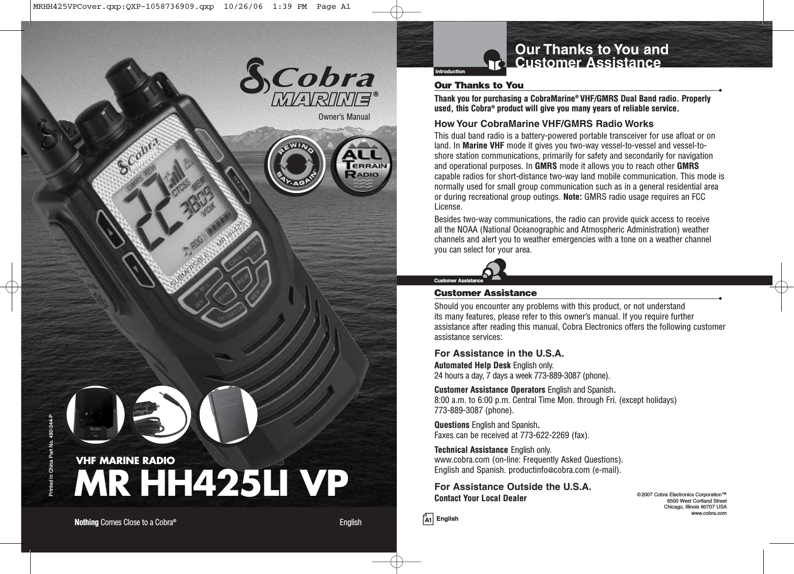 Cobra Electronics MRHH425 Handheld Marine Transceiver with GMRS User Manual