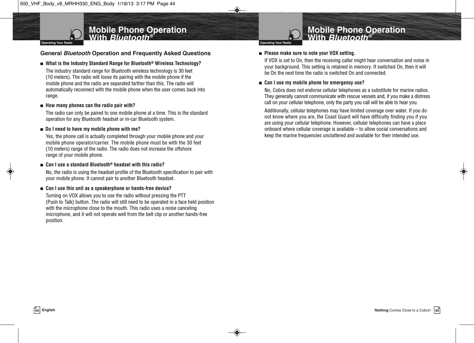 Page 25 of Cobra Electronics MRHH500 BT ACCESSORY IN MARINE RADIO User Manual MRHH330 ENG Body