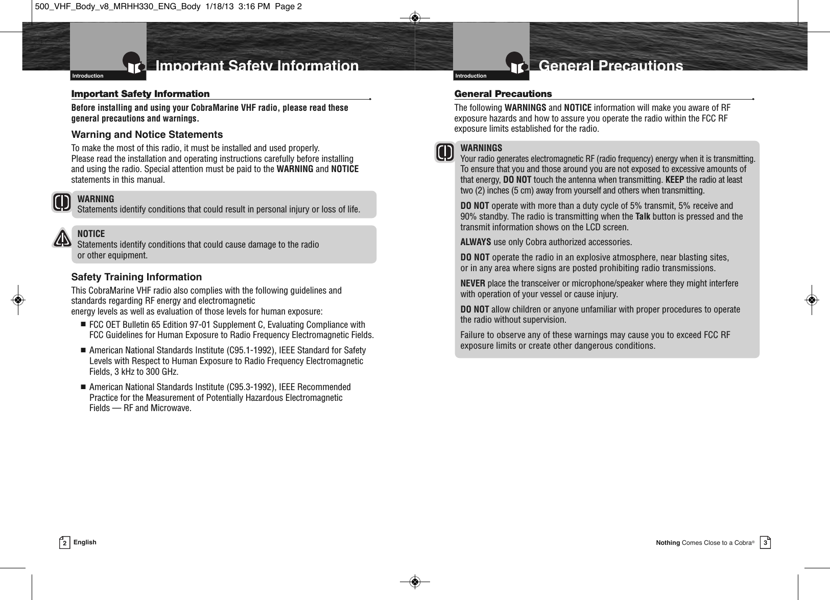 Page 4 of Cobra Electronics MRHH500 BT ACCESSORY IN MARINE RADIO User Manual MRHH330 ENG Body