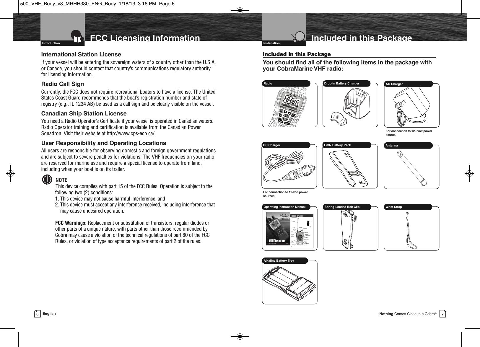 Page 6 of Cobra Electronics MRHH500 BT ACCESSORY IN MARINE RADIO User Manual MRHH330 ENG Body
