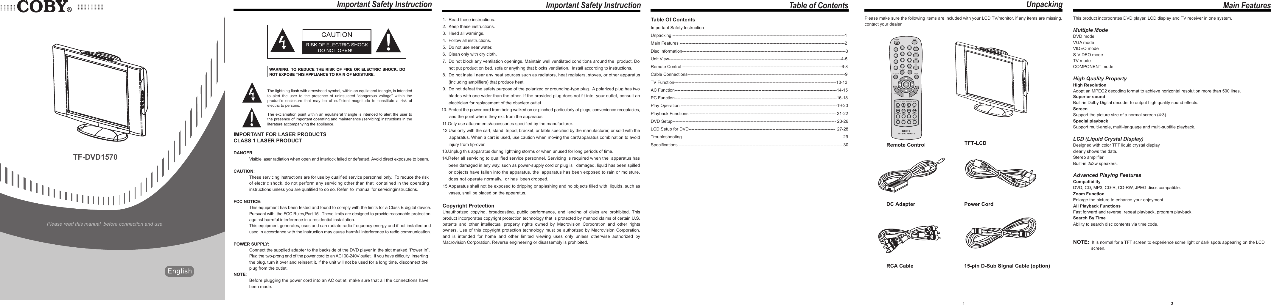Page 1 of 6 - Coby-Electronic Coby-Electronic-Tf-Dvd1570-Users-Manual- Coby-electronic-tf-dvd1570-users-manual