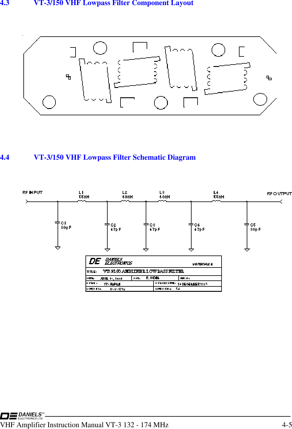 VHF Amplifier Instruction Manual VT-3 132 - 174 MHz4-54.3VT-3/150 VHF Lowpass Filter Component Layoutinvisible text4.4 VT-3/150 VHF Lowpass Filter Schematic Diagram