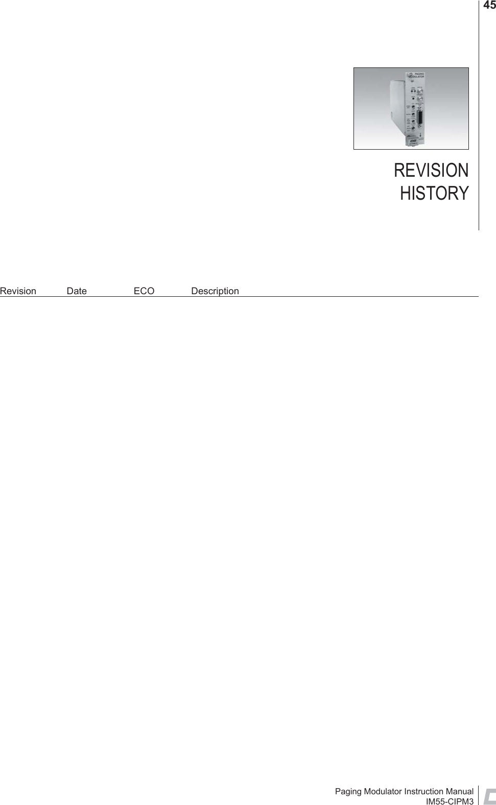 Paging Modulator Instruction ManualIM55-CIPM345Revision Date  ECO  DescriptionREVISIONHISTORY