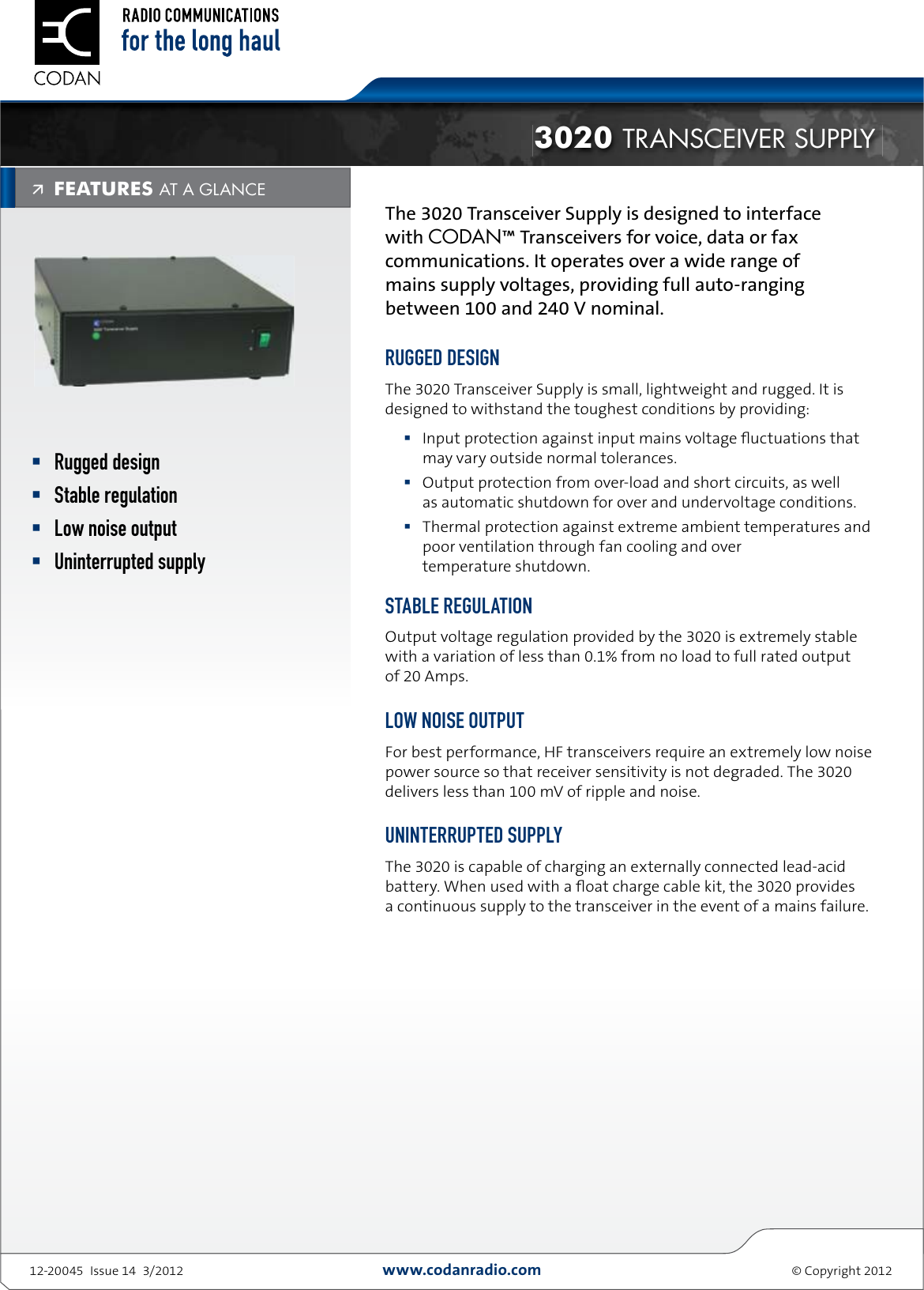 Page 1 of 2 - Codan  3020 HF Radio Supply 3020-Transceiver-Supply