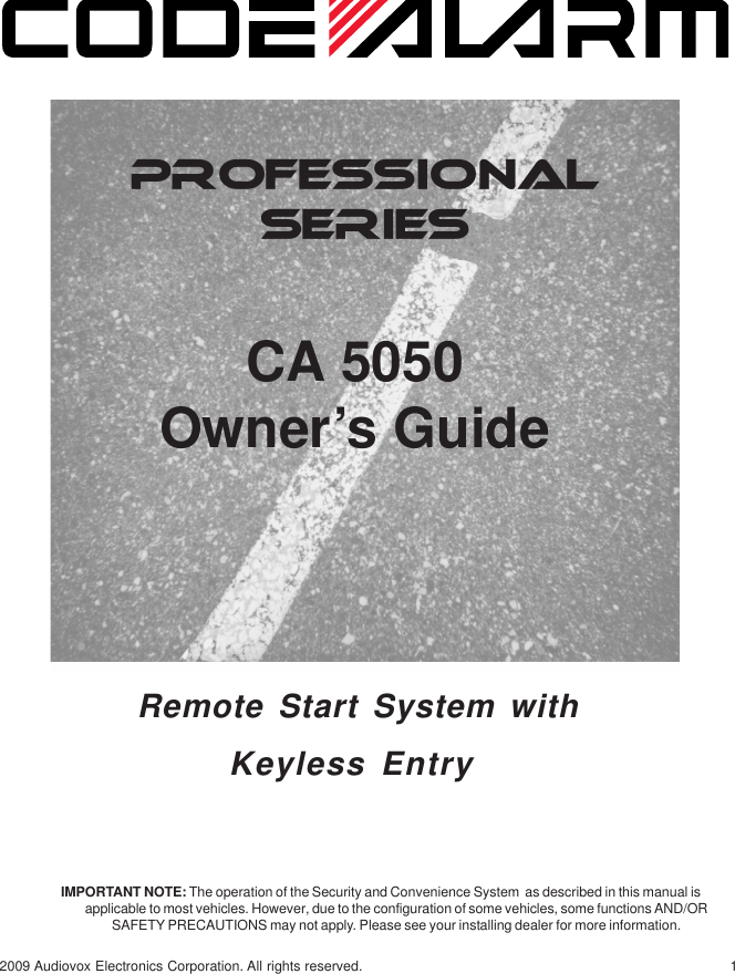 Page 1 of 8 - Code-Alarm Code-Alarm-Professional-Series-Ca-5050-Users-Manual- CA Elite 6 Series Install Rev A 4-13-09 Code-alarm-professional-series-ca-5050-users-manual