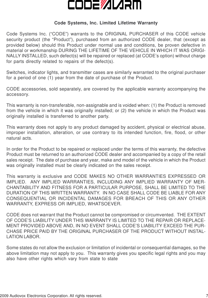 Page 7 of 8 - Code-Alarm Code-Alarm-Professional-Series-Ca-5050-Users-Manual- CA Elite 6 Series Install Rev A 4-13-09 Code-alarm-professional-series-ca-5050-users-manual