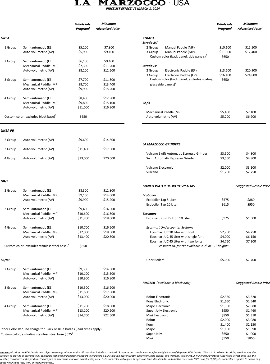 La marzocco cheap price list