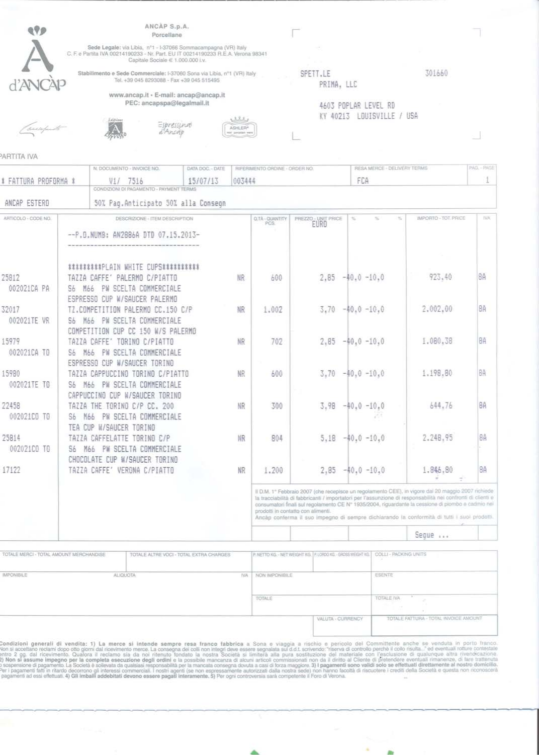 Page 1 of 6 - PROFORMA INVOICE V1 7516 DTD. 15.07.2013_PRIMA 001  Ancap 33015 - 3.03 X 2