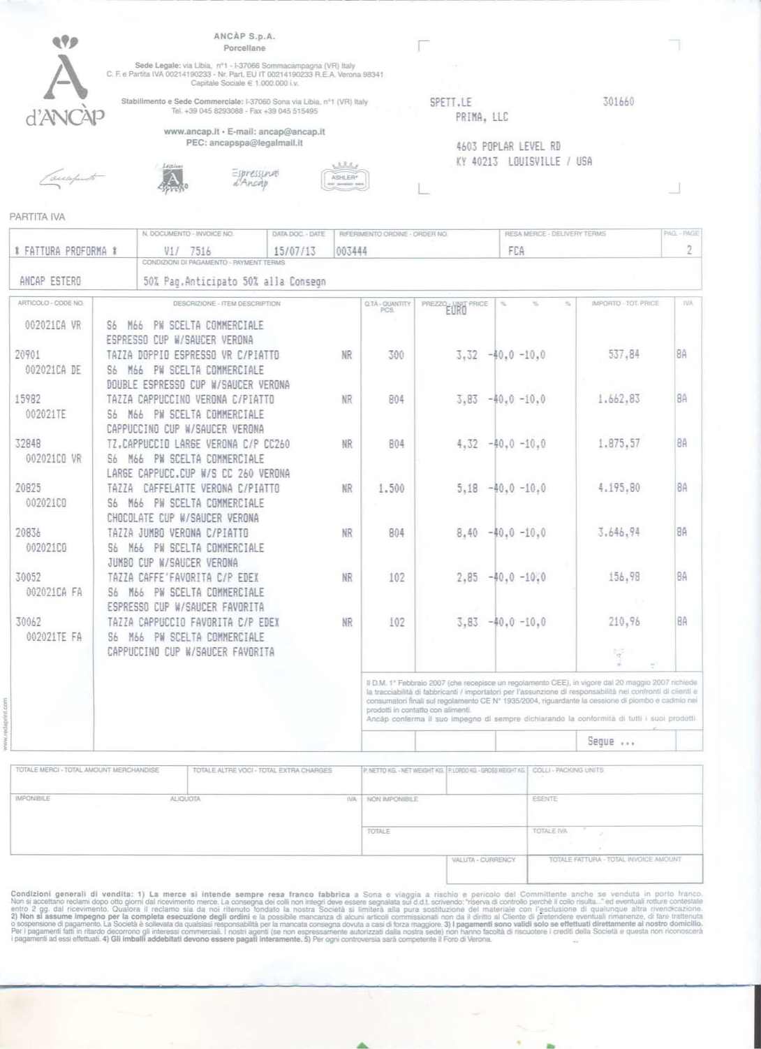 Page 2 of 6 - PROFORMA INVOICE V1 7516 DTD. 15.07.2013_PRIMA 001  Ancap 33015 - 3.03 X 2
