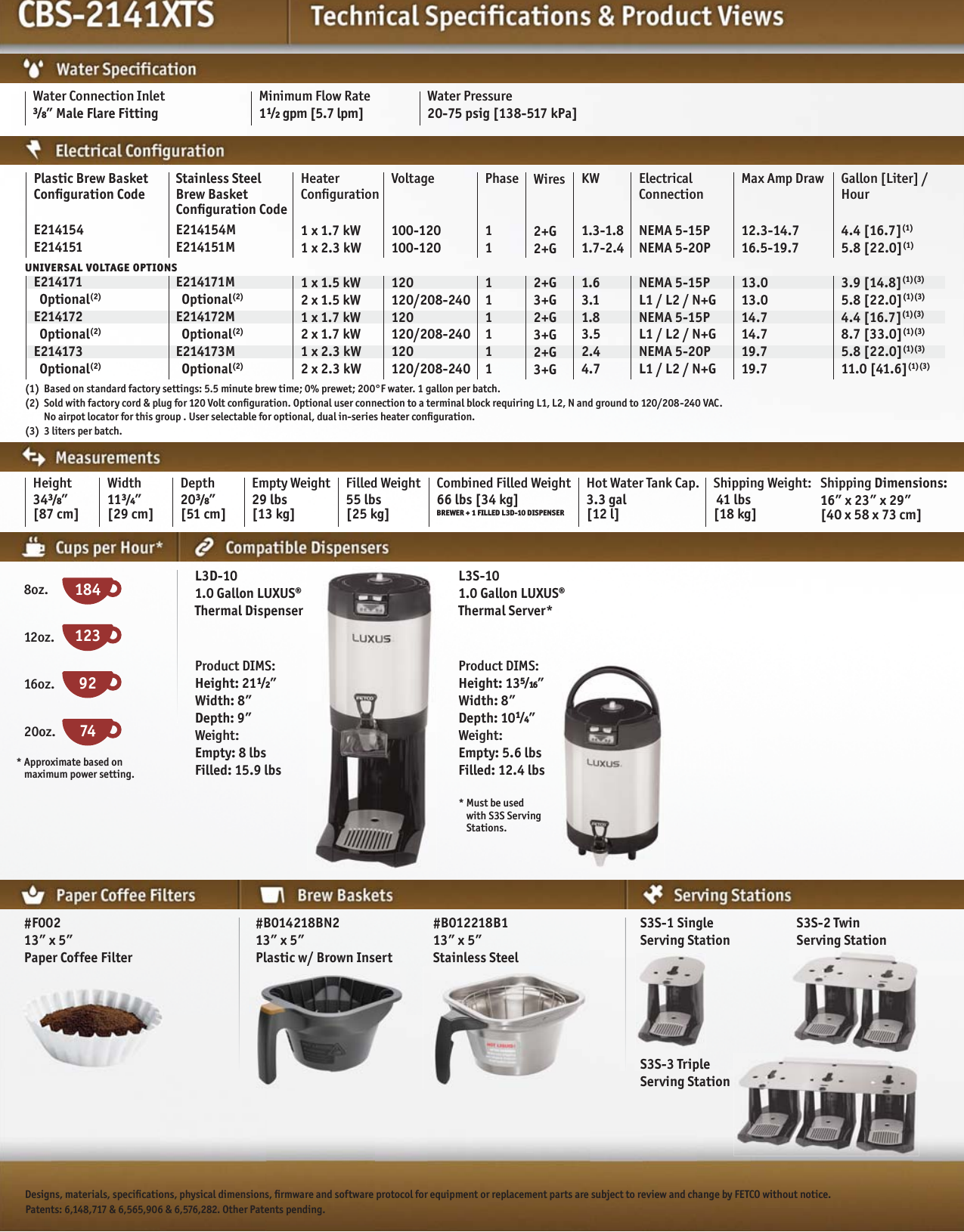 Fetco cbs 2140 xts series specification sheet