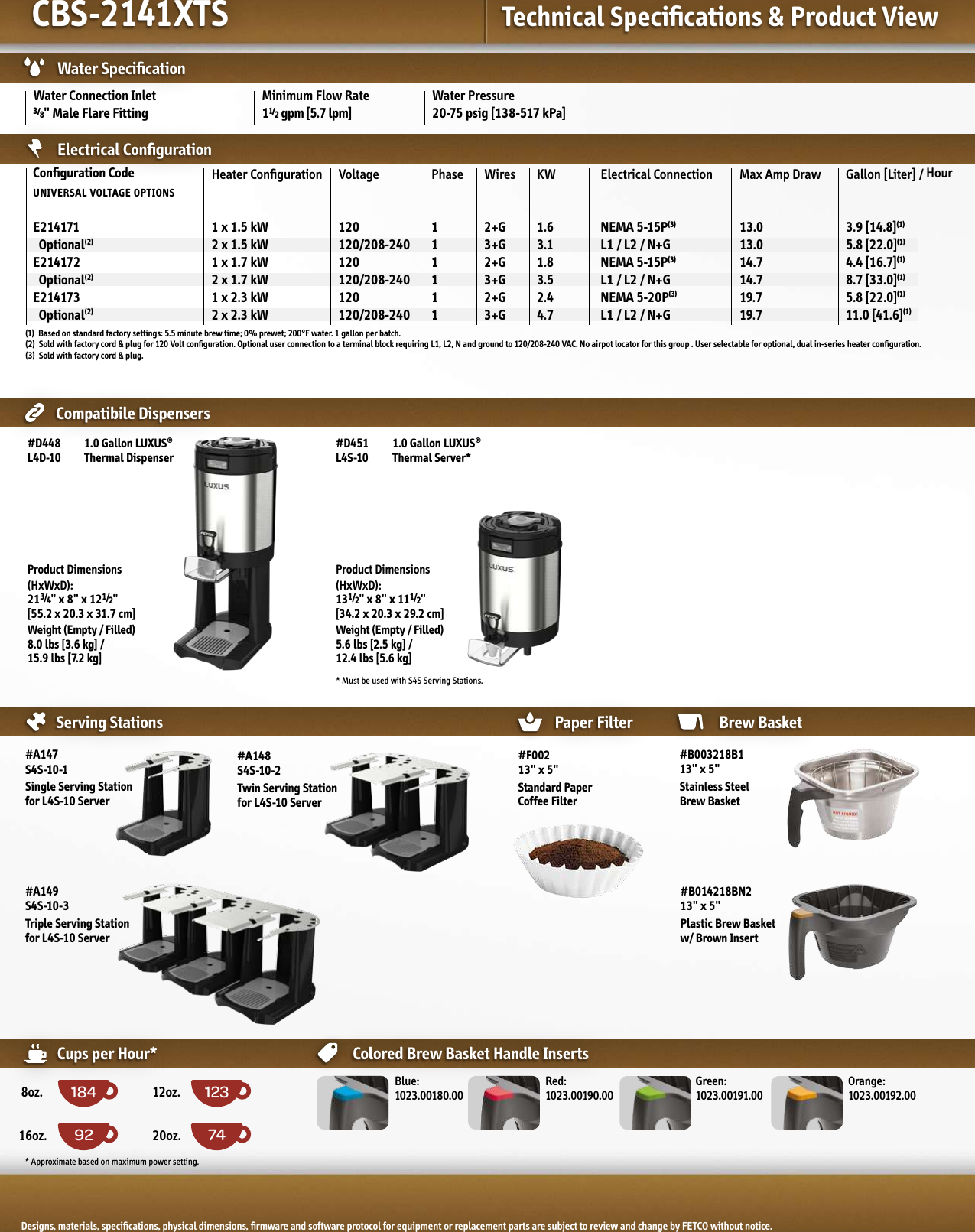 Fetco Cbs 2141Xts Brewer Specs User Manual