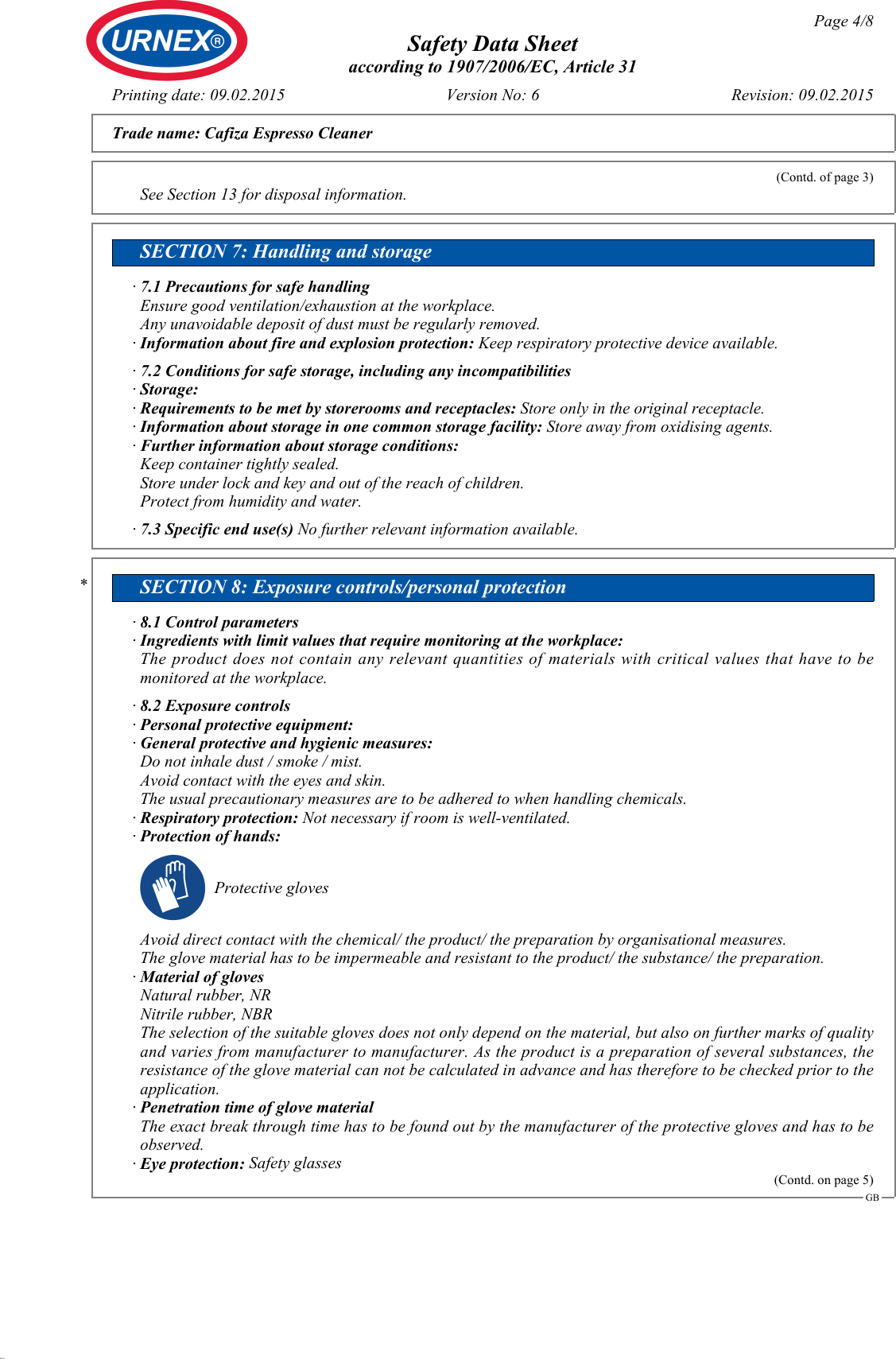 Page 4 of 8 - SDS_Cafiza_Espresso_Cleaner_(GB)_v6  Safety-data-sheet-cafiza 1