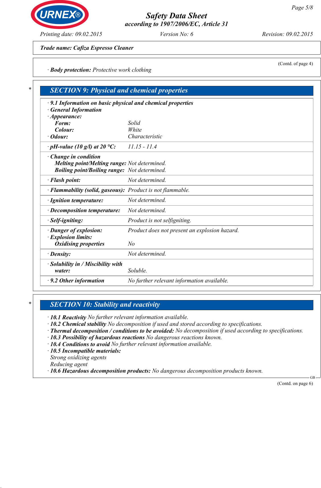 Page 5 of 8 - SDS_Cafiza_Espresso_Cleaner_(GB)_v6  Safety-data-sheet-cafiza 1