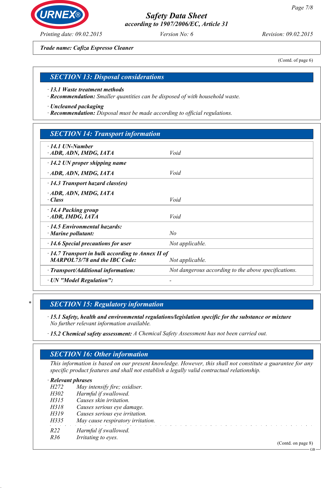 Page 7 of 8 - SDS_Cafiza_Espresso_Cleaner_(GB)_v6  Safety-data-sheet-cafiza 1