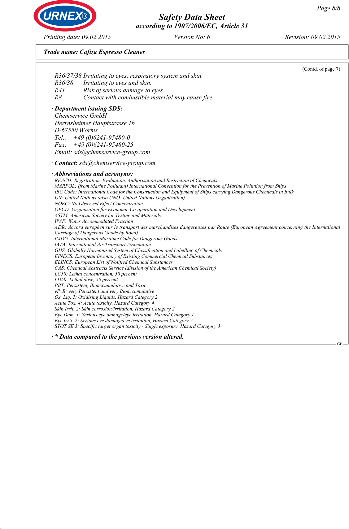 Page 8 of 8 - SDS_Cafiza_Espresso_Cleaner_(GB)_v6  Safety-data-sheet-cafiza 1