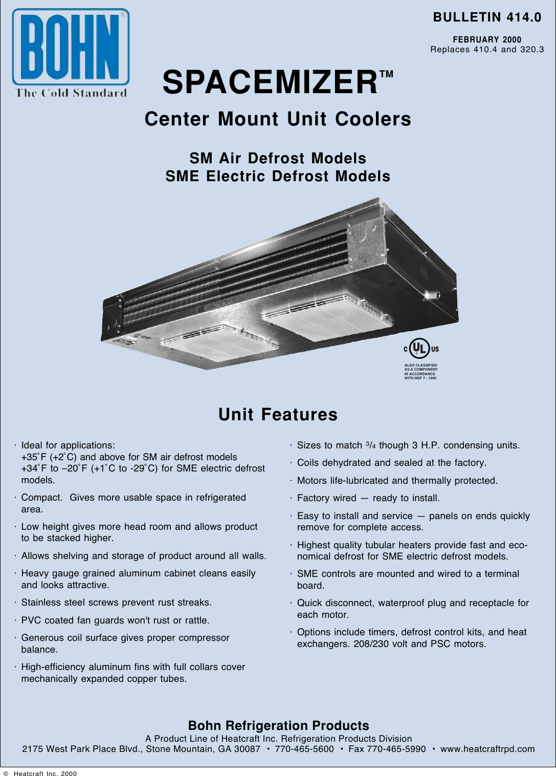 Page 1 of 2 - Bohn SM/SME 414.0 (2/00)  SME Evaporator Coil