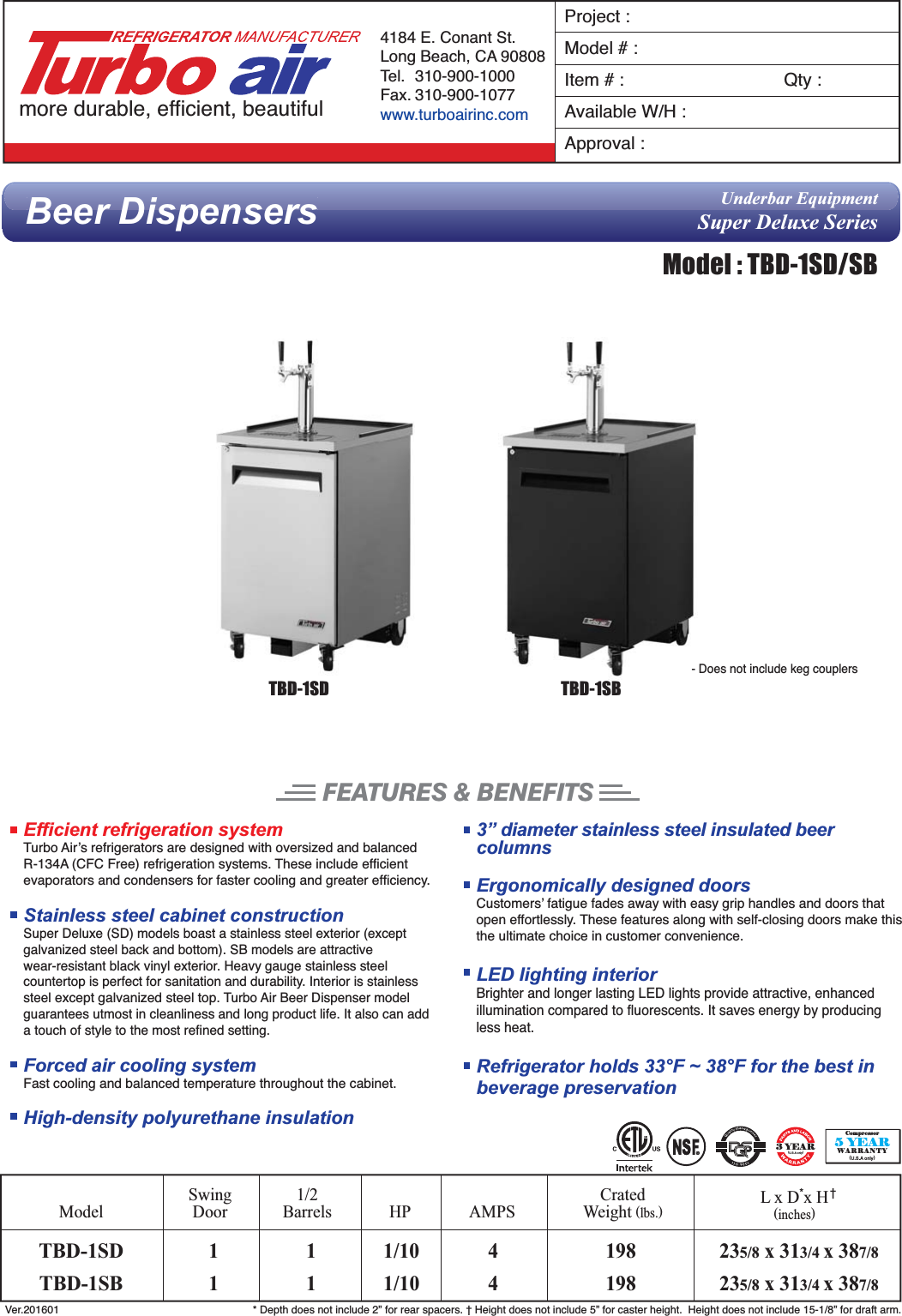 Page 1 of 2 - Cut_sheet_layout_01  Turbo-air-tbd-1sd-sb-beer-keg-dispenser