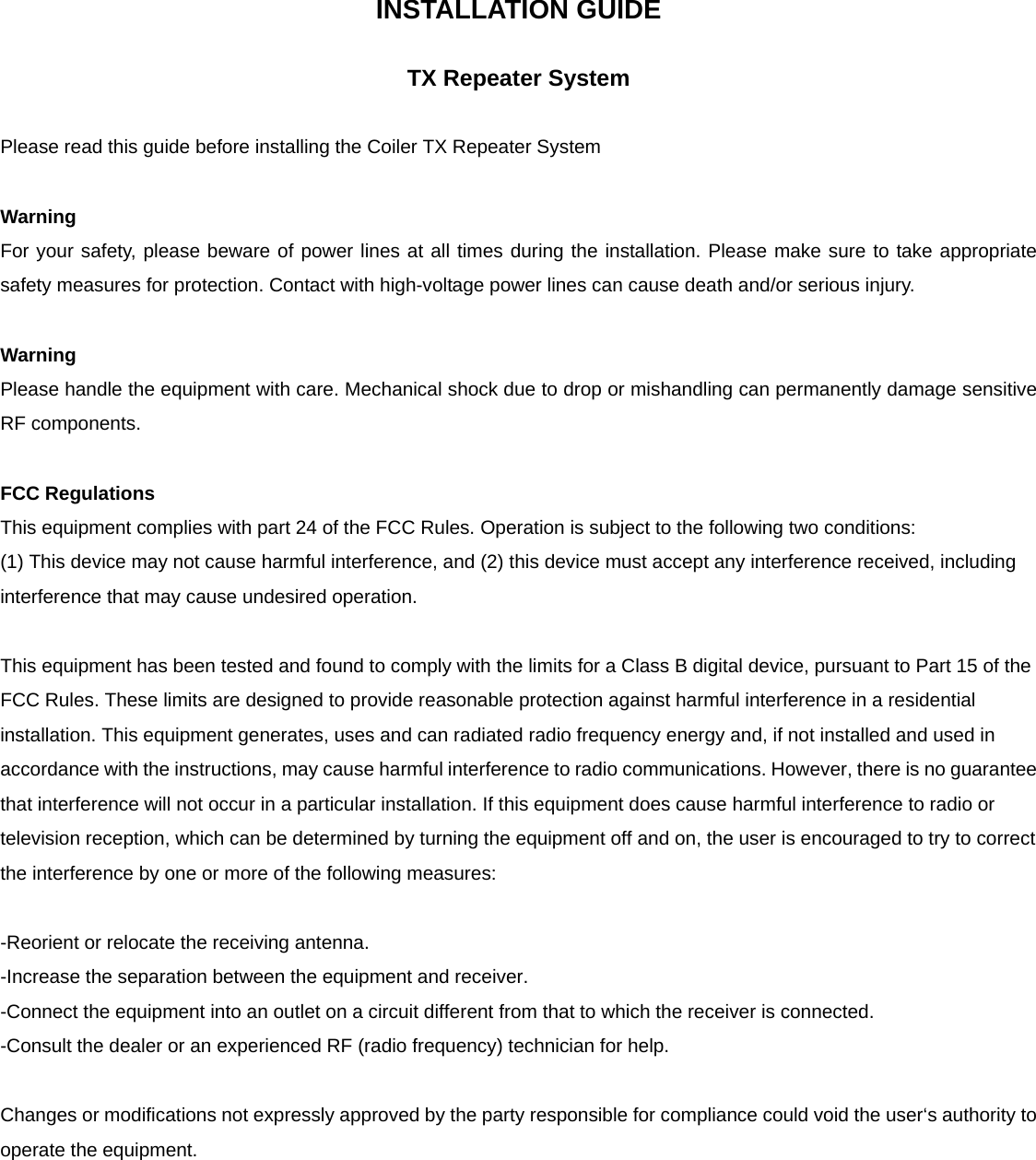 Coiler C-2024-19 BROAD BAND REPEATER User Manual