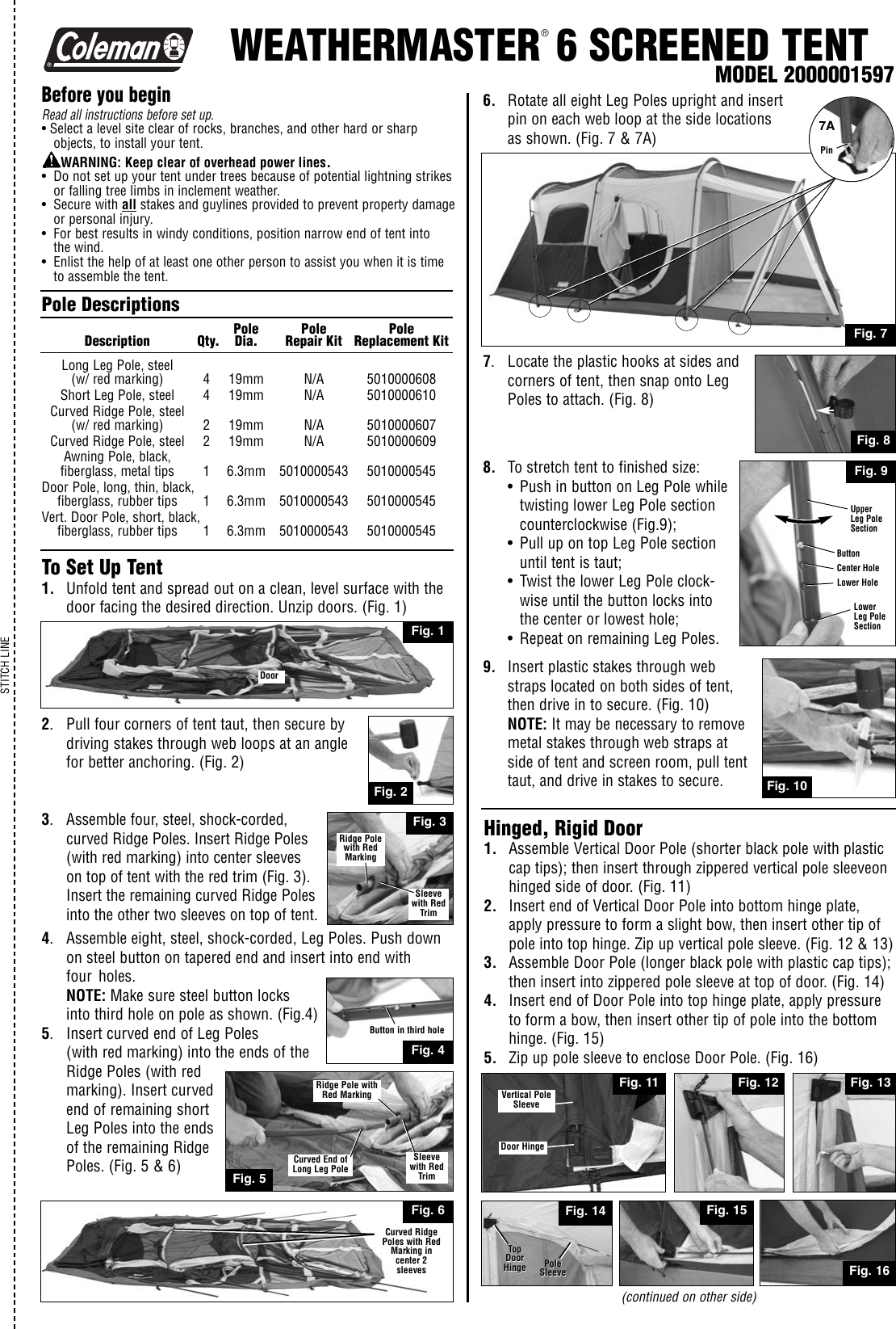 Page 1 of 2 - Coleman Coleman-2000001597-Users-Manual- Weathermaster 6 Screened Tent 2000001597  Coleman-2000001597-users-manual