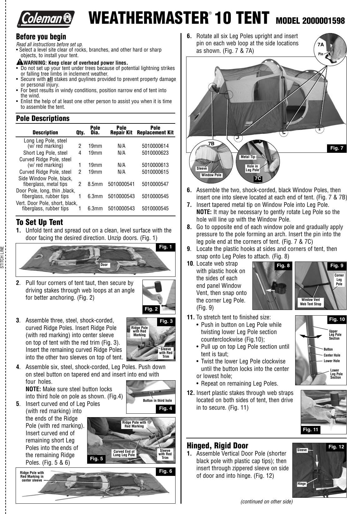 Page 1 of 2 - Coleman Coleman-2000001598-Users-Manual- Weathermaster 10 Tent 2000001598  Coleman-2000001598-users-manual