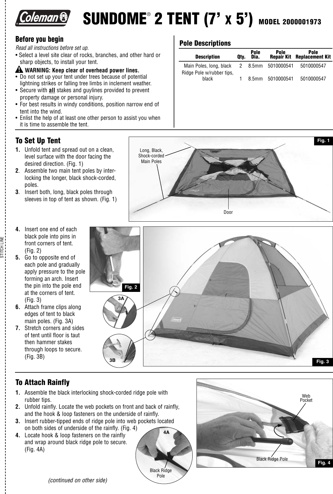 Page 1 of 2 - Coleman Coleman-2000001973-Users-Manual- Sundome 2 Tent 7'x5' 2000001970  Coleman-2000001973-users-manual