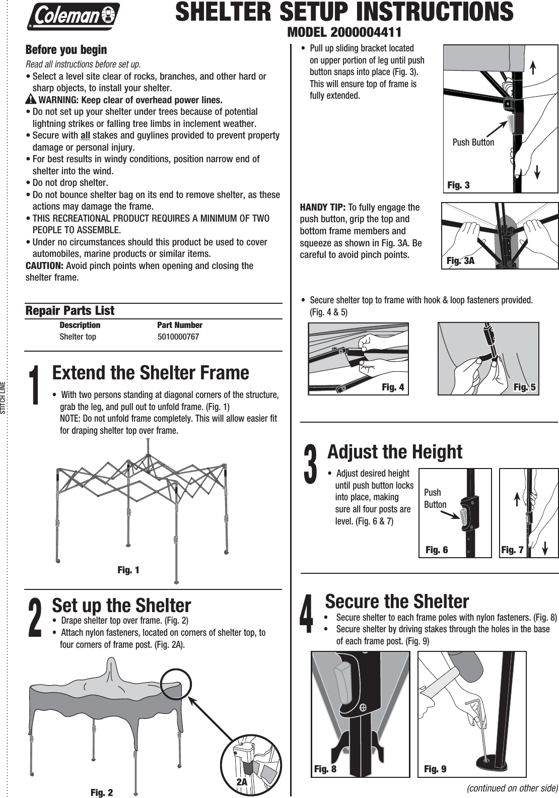 Coleman 2000004411 Users Manual Shelter Setup Instructions   Coleman2000004411UsersManual365352.2127134975 User Guide Page 1 