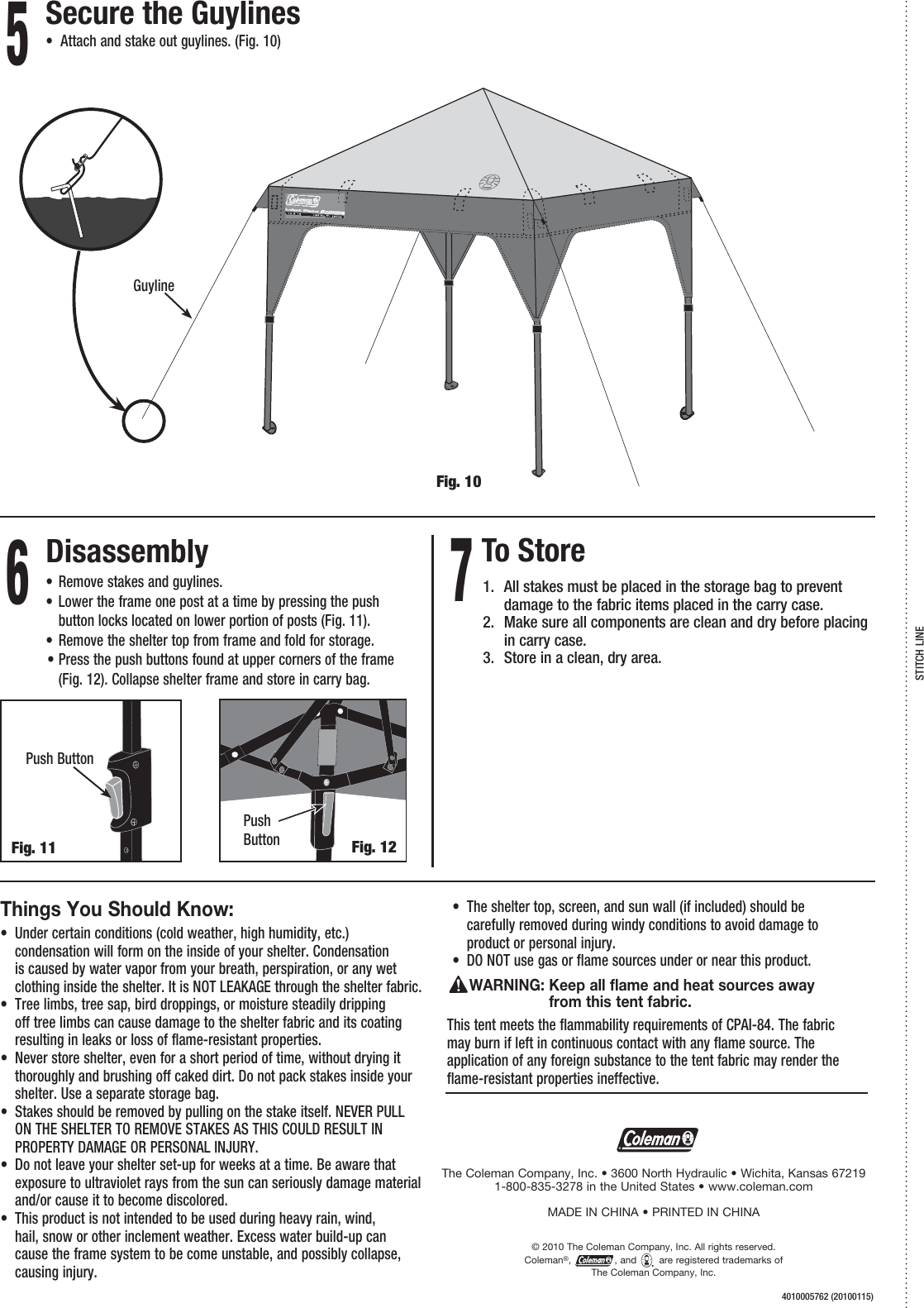 Coleman 2000004411 Users Manual Shelter Setup Instructions