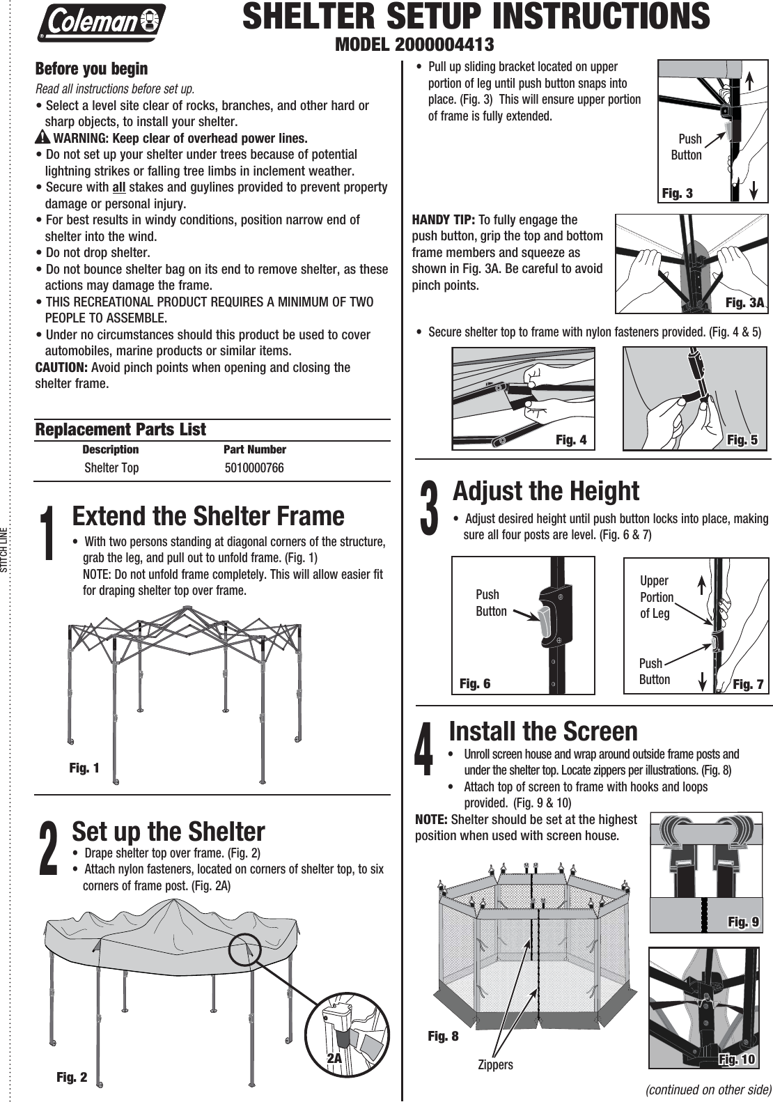 Page 1 of 2 - Coleman Coleman-2000004413-Users-Manual- 2000004413 - Shelter Setup Instructions  Coleman-2000004413-users-manual
