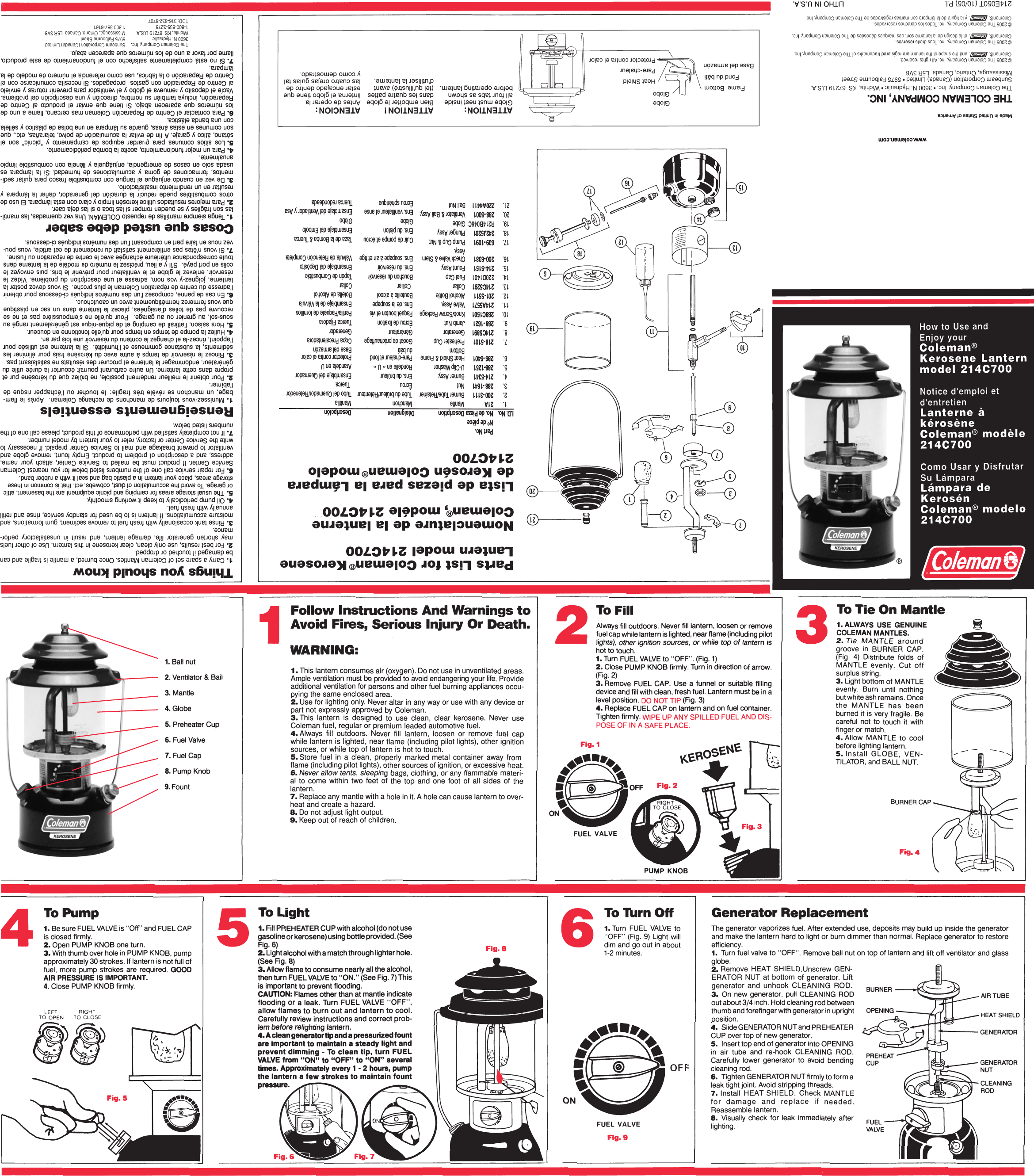 Coleman 214C700 Users Manual Kerosene Lantern