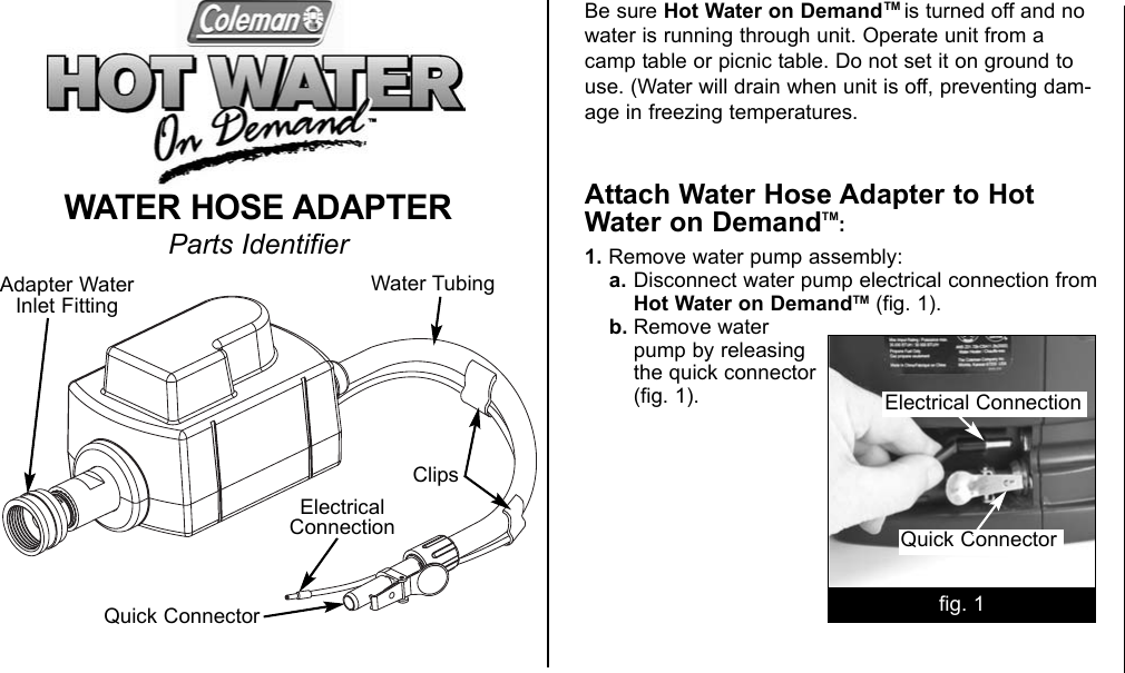 Page 2 of 4 - Coleman Coleman-2300-511-Users-Manual- 2300-511 Hot Water On Demand Hose Adapter  Coleman-2300-511-users-manual