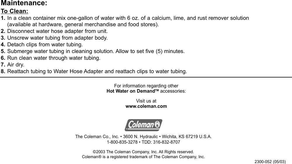 Page 4 of 4 - Coleman Coleman-2300-511-Users-Manual- 2300-511 Hot Water On Demand Hose Adapter  Coleman-2300-511-users-manual