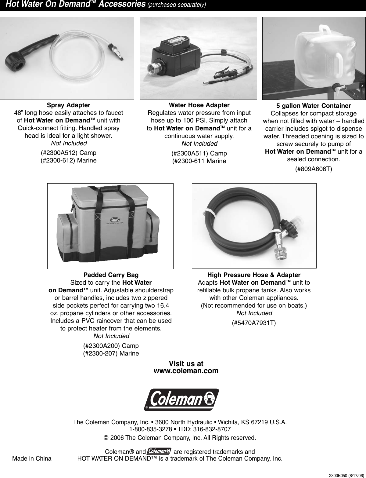 Page 12 of 12 - Coleman Coleman-2300-Series-Users-Manual- 2300B050 - Hot Water On Demand  Coleman-2300-series-users-manual