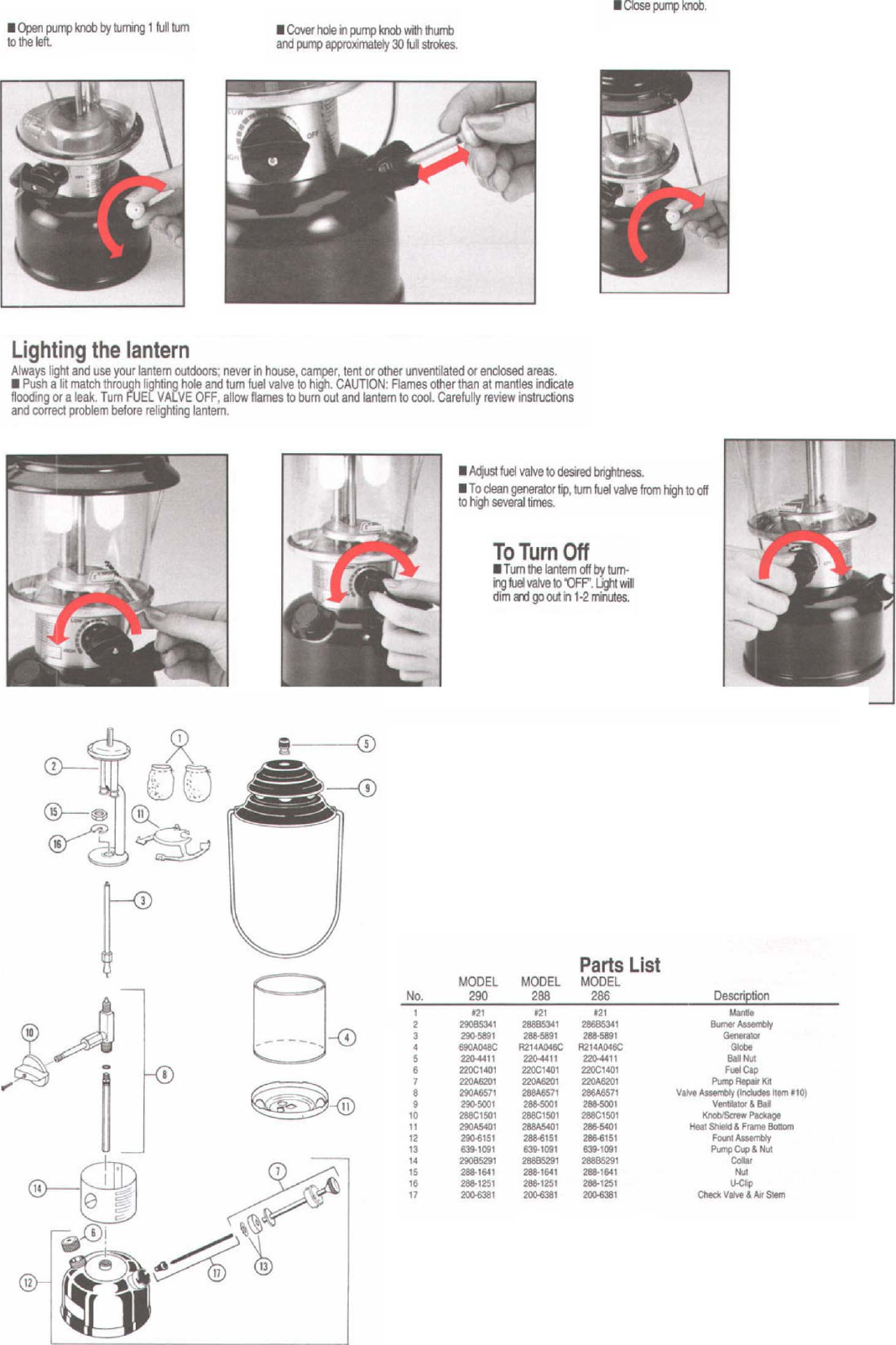 Coleman 286a Users Manual 290a 288a 286a Series Fuel Lanterns