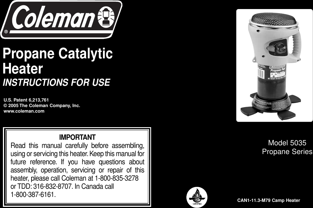 Page 1 of 8 - Coleman Coleman-5035-Users-Manual- 5035A700 SportCat ™ Perfectemp™ Catalytic Heater  Coleman-5035-users-manual