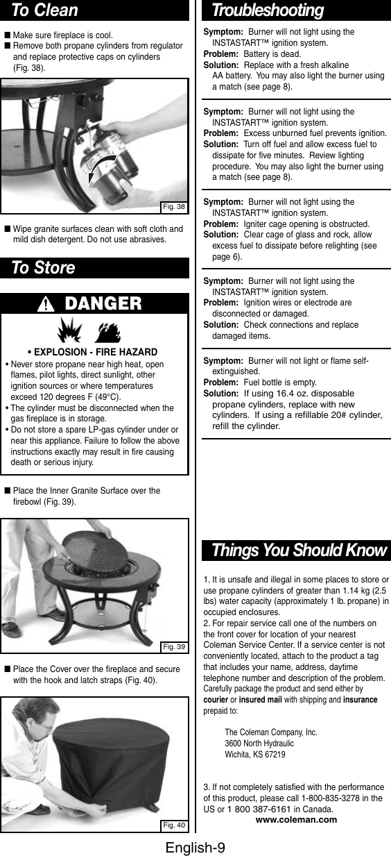 Coleman 5071 Series Users Manual Firelight Outdoor Decorative Propane Fireplace