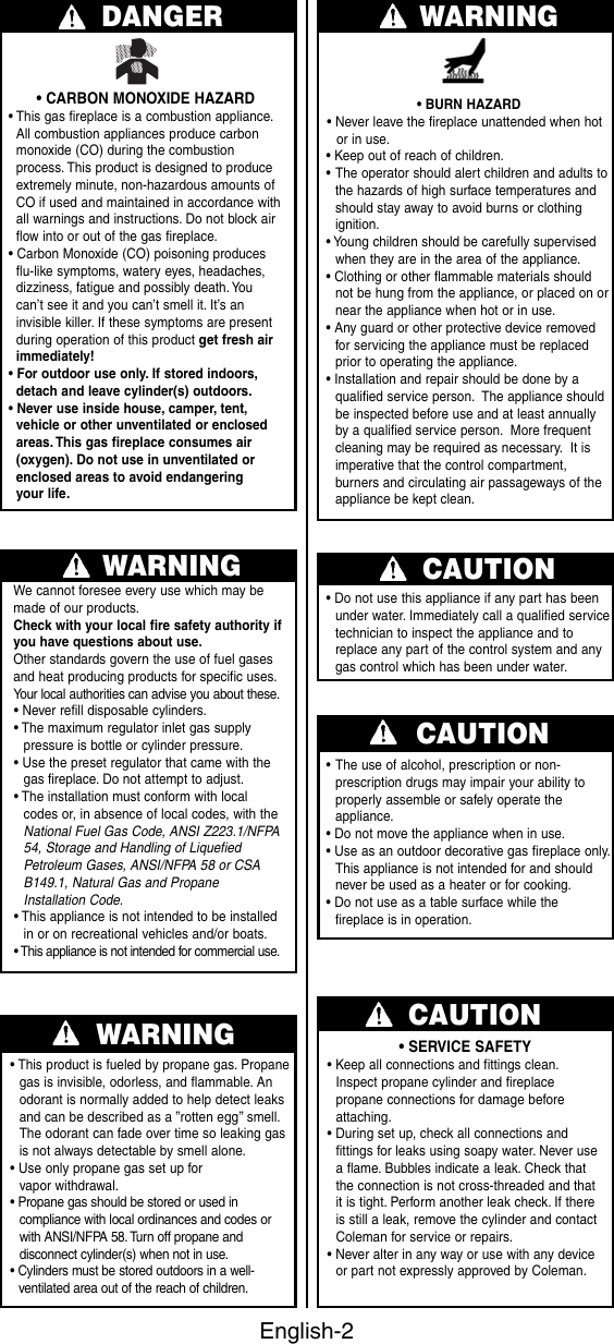 Page 3 of 12 - Coleman Coleman-5071-Series-Users-Manual- 5071 Series - Firelight Outdoor Decorative Propane Fireplace  Coleman-5071-series-users-manual