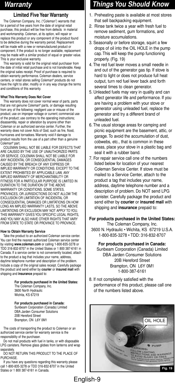 Page 10 of 12 - Coleman Coleman-533-Series-Users-Manual- 533 Series - Sportster II Dual Fuel Stove  Coleman-533-series-users-manual