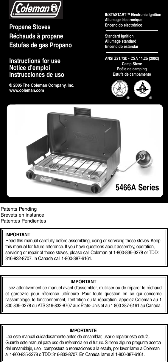 Coleman 5466A Users Manual Series Two Burner Propane Stove
