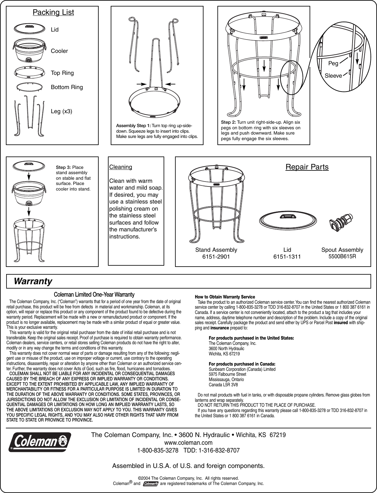 Page 2 of 2 - Coleman Coleman-6151-707-Users-Manual- 6151-707 - Party Cooler  Coleman-6151-707-users-manual