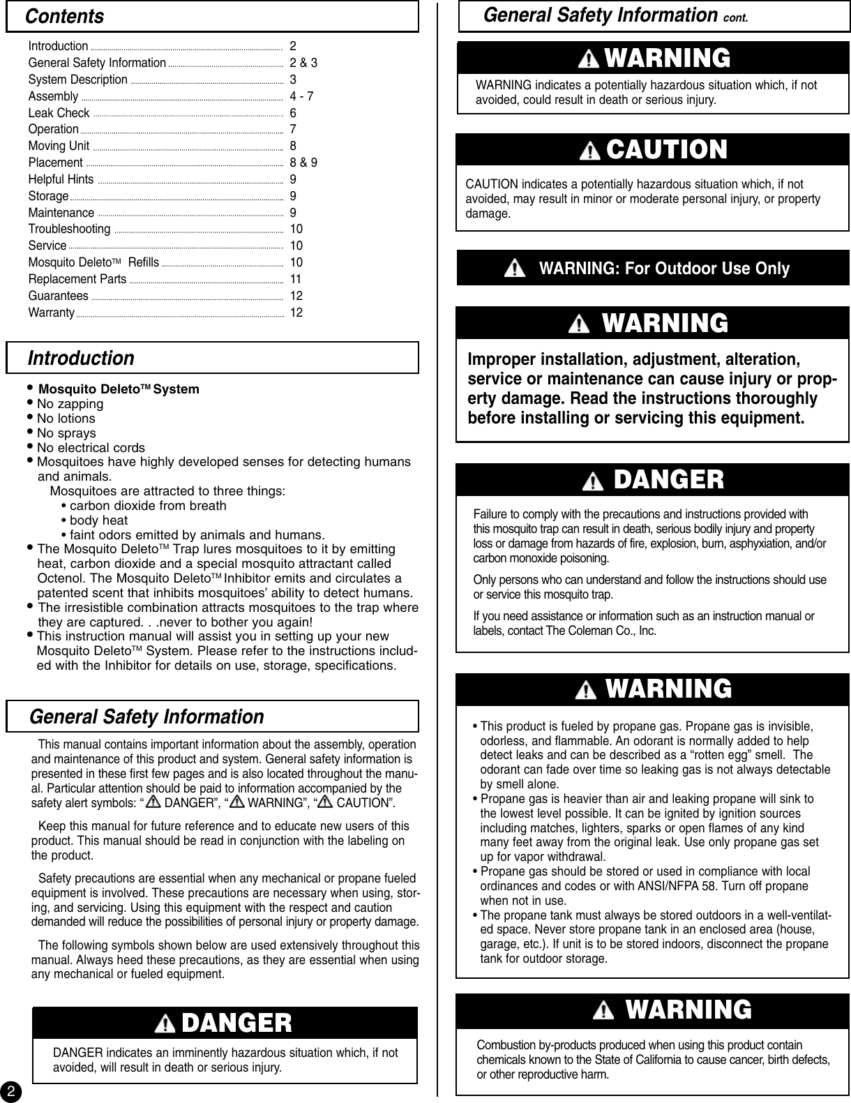 Page 2 of 12 - Coleman Coleman-8Fa3-Users-Manual- 2910A100 - Mosquito Deleto™  Coleman-8fa3-users-manual