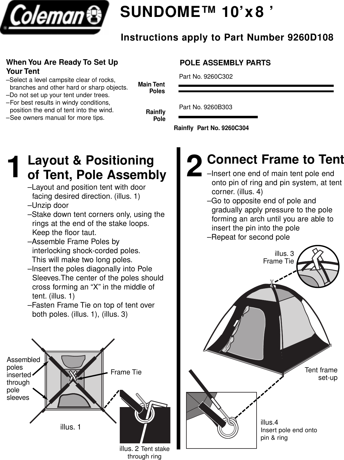 Page 1 of 2 - Coleman Coleman-9260D108-Users-Manual- 9260D108 Sundome 10x8 Tent  Coleman-9260d108-users-manual