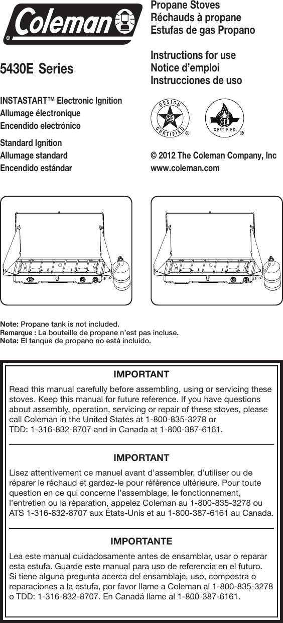 Coleman Stove 5430E Users Manual 4010009666