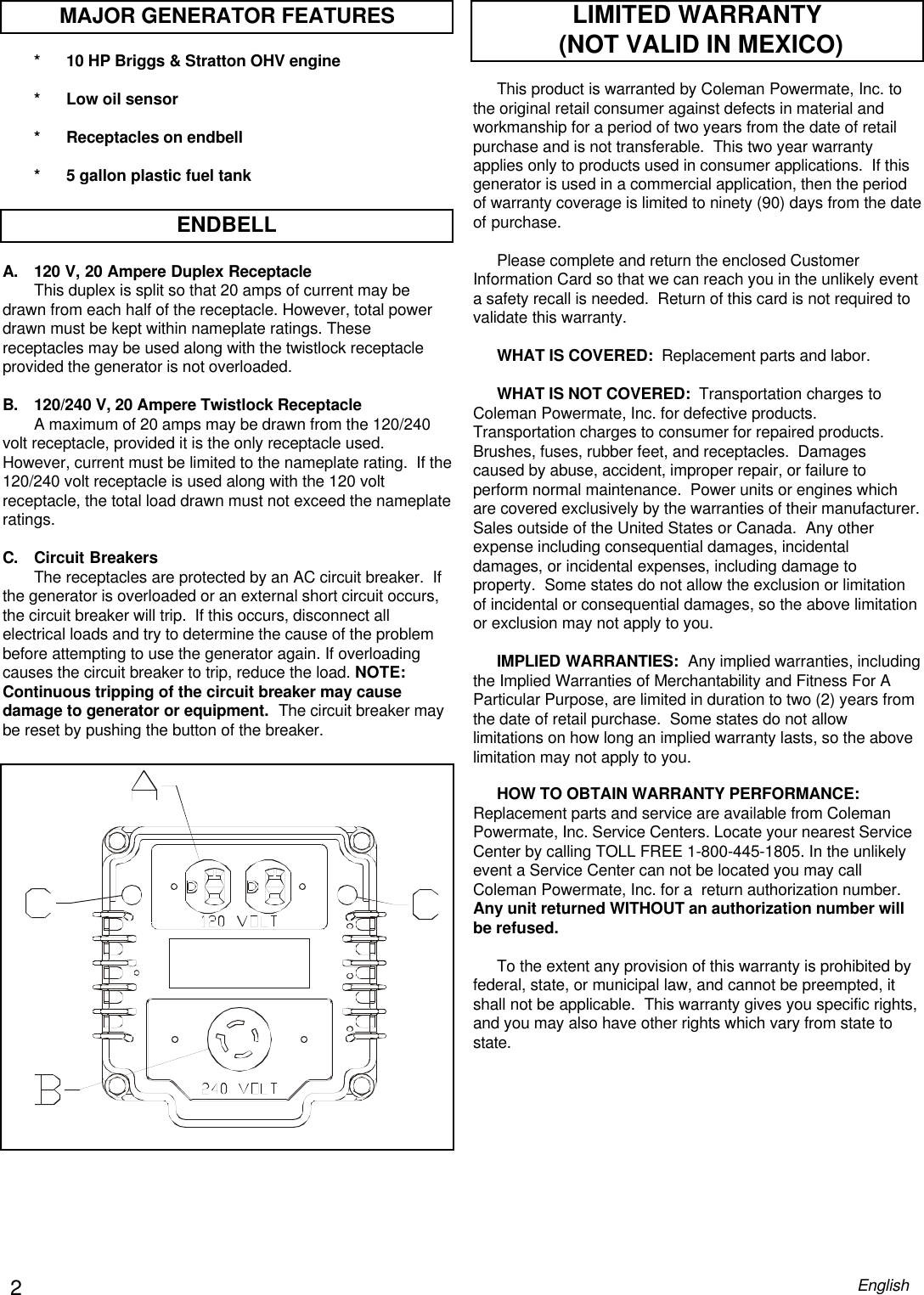 Coleman Powermate Pm0545005 Users Manual