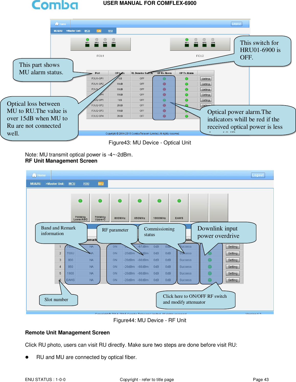 Page 43 of Comba Telecom Network Systems COMFLEX-6900 ComFlex Series Distributed Antenna System User Manual 