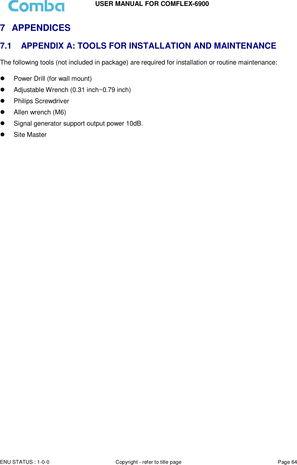 Page 64 of Comba Telecom Network Systems COMFLEX-6900 ComFlex Series Distributed Antenna System User Manual 