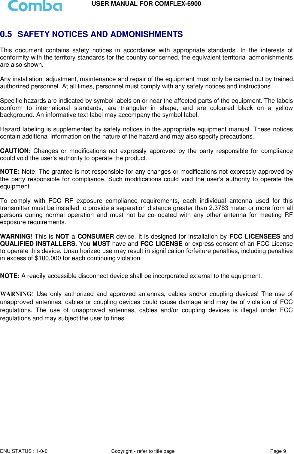 Page 9 of Comba Telecom Network Systems COMFLEX-6900 ComFlex Series Distributed Antenna System User Manual 