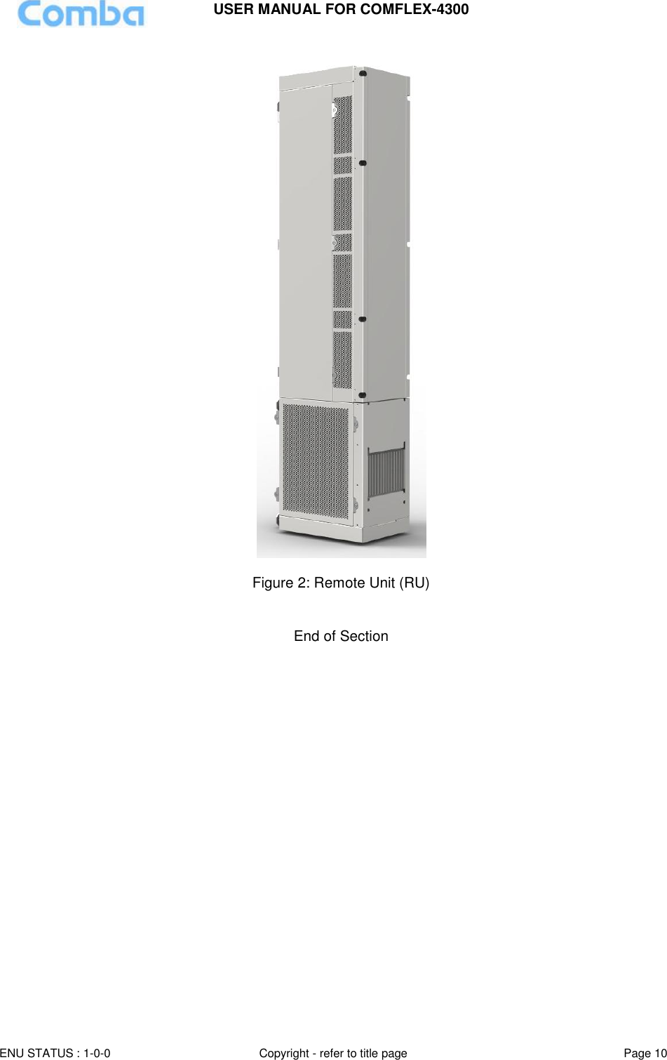 USER MANUAL FOR COMFLEX-4300 ENU STATUS : 1-0-0 Copyright - refer to title page Page 10    Figure 2: Remote Unit (RU)    End of Section 