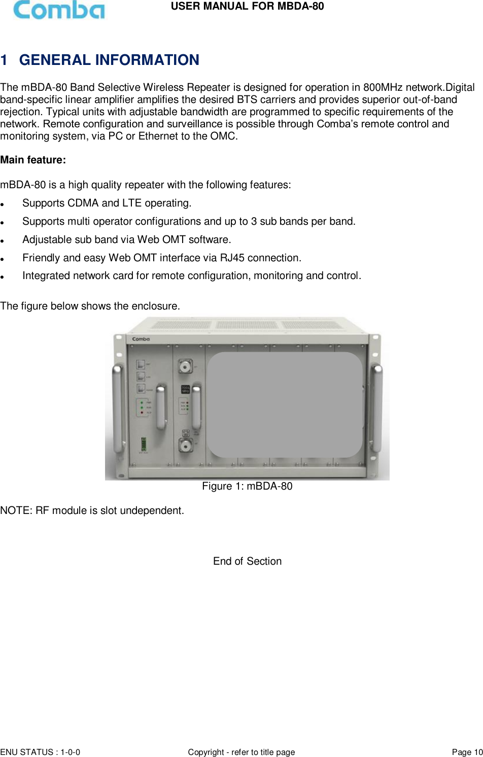 Page 10 of Comba Telecom Network Systems MBDA-80 mBDA Band Seletive Repeater User Manual 